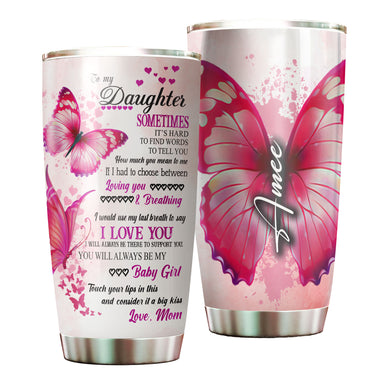 Camellia Personalized Butterfly To My Daughter Stainless Steel Tumbler - Double-Walled Insulation Thermal Cup With Lid Mom Gift For Daughter