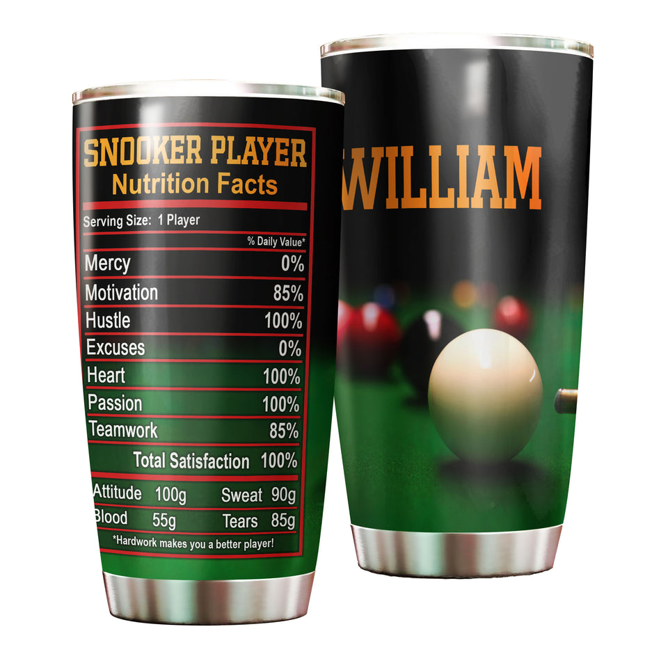 Camellia Personalized Billiards Snooker Player Nutrition Facts Stainless Steel Tumbler - Double-Walled Insulation Sporty Thermal Cup With Lid Gift For Pool Player Billiards