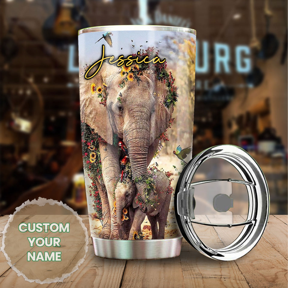 Camellia Personalized Elephant Mom To My Daughter Loving Letters Stainless Steel Tumbler - Double-Walled Insulation Travel Thermal Cup With Lid Mom Gift For Daughter Girl