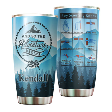 Camellia Personalized And So The Adventure Begins Boy Scouts Stainless Steel Tumbler - Double-Walled Insulation Travel Thermal Cup With Lid Gift For Boy Scouts Teenager