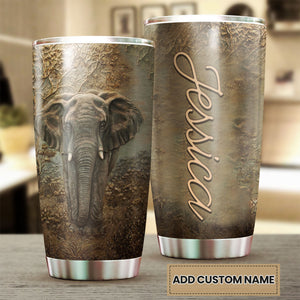 Camellia Personalized Elephant Nature Graphics Stainless Steel Tumbler - Double-Walled Insulation Travel Thermal Cup With Lid Gift For Elephant Animal Lover