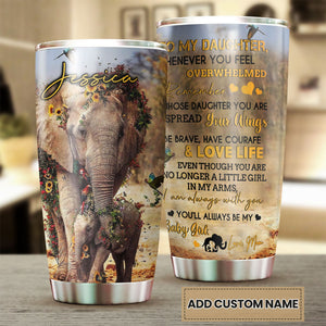 Camellia Personalized Elephant Mom To My Daughter Loving Letters Stainless Steel Tumbler - Double-Walled Insulation Travel Thermal Cup With Lid Mom Gift For Daughter Girl