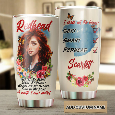 Camellia Personalized Redhead Hated By Many Loved By Plenty Girl Stainless Steel Tumbler - Double-Walled Insulation Thermal Cup With Lid Gift For Birthday Girl Women