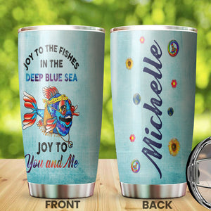 Camellia Personalized Hippie Fish Joy To You And Me Stainless Steel Tumbler - Double-Walled Insulation Thermal Cup With Lid Gift For Hipster Peace Lover