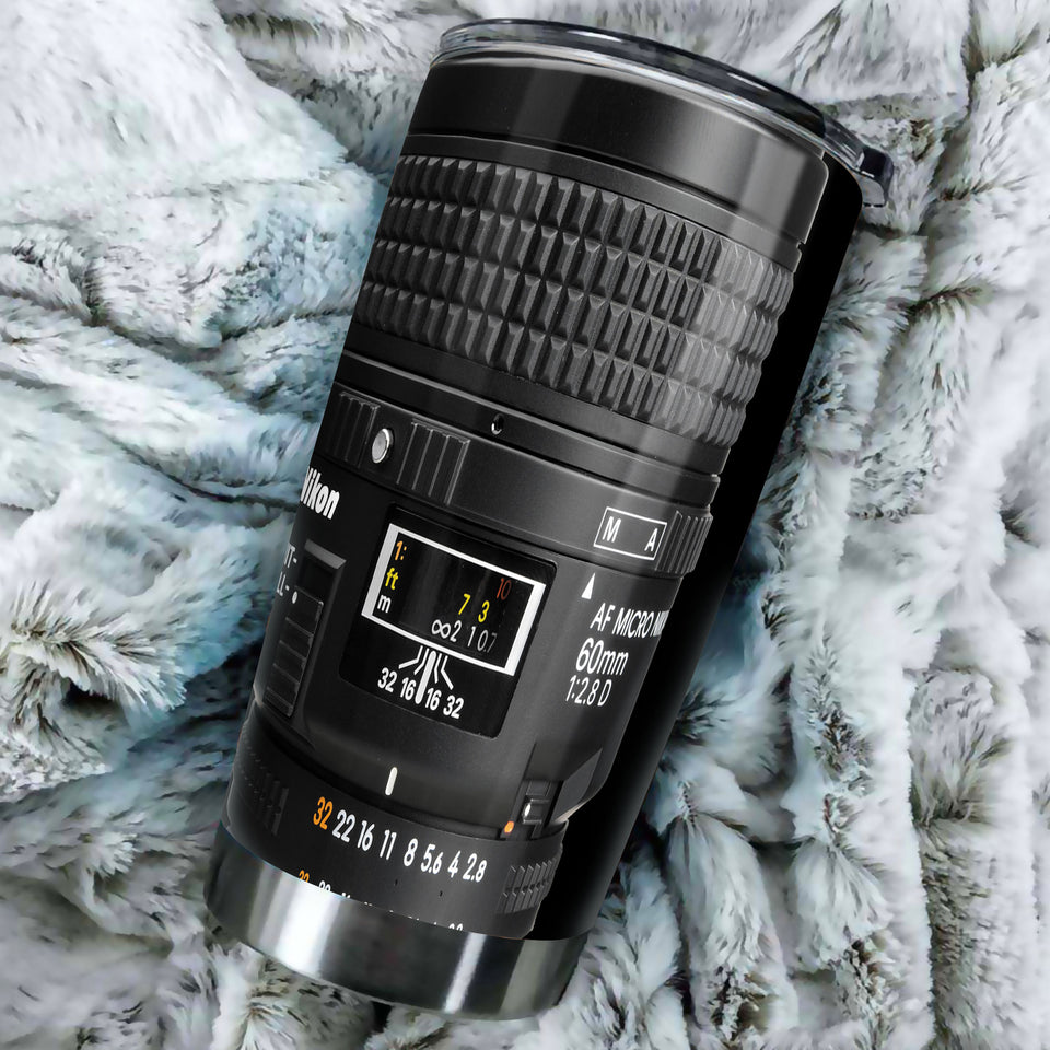 Camellia Personalized Photographer Camera Lens Graphic Stainless Steel Tumbler - Double-Walled Insulation Travel Thermal Cup With Lid Gift For Photographer