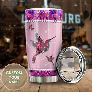 Camellia Personalized Hummingbirds Flowers Jewelry Style Stainless Steel Tumbler - Double-Walled Insulation Travel Thermal Cup With Lid Gift For Kids Animal Lover