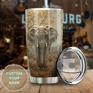 Camellia Personalized Elephant Nature Graphics Stainless Steel Tumbler - Double-Walled Insulation Travel Thermal Cup With Lid Gift For Elephant Animal Lover
