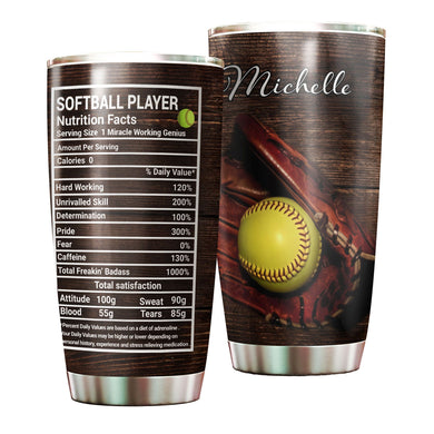 Camellia Personalized Softball Player Nutrition Facts Stainless Steel Tumbler - Double-Walled Insulation Sporty Thermal Cup With Lid Gift For Sport Lover