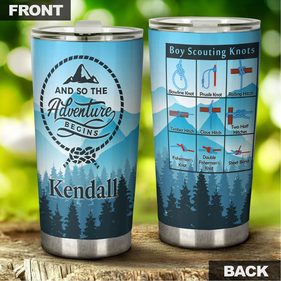 Camellia Personalized And So The Adventure Begins Boy Scouts Stainless Steel Tumbler - Double-Walled Insulation Travel Thermal Cup With Lid Gift For Boy Scouts Teenager