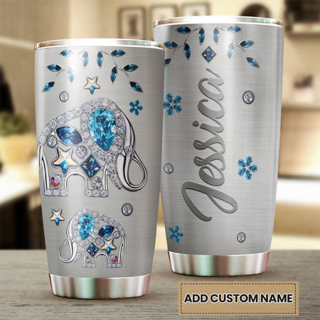 Camellia Personalized Animal Elephants Jewelry Style Tumbler Stainless Steel Tumbler - Double-Walled Insulation Travel Thermal Cup With Lid Gift For Elephant Lover Zoo Keeper