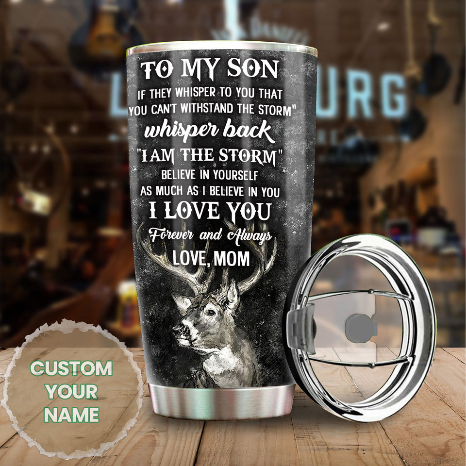 Camellia Personalized Deer To My Son Love You Forever Stainless Steel Tumbler - Customized Double-Walled Insulation Thermal Cup With Lid Mom Gift For Son