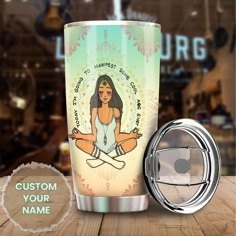 Camellia Personalized Zen Meditation Namaste Girls Stainless Steel Tumbler - Double-Walled Insulation Thermal Cup With Lid Gift For Daughter Wife
