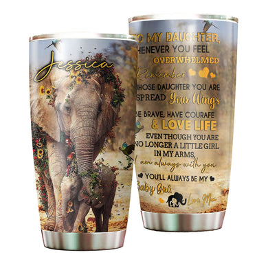 Camellia Personalized Elephant Mom To My Daughter Loving Letters Stainless Steel Tumbler - Double-Walled Insulation Travel Thermal Cup With Lid Mom Gift For Daughter Girl