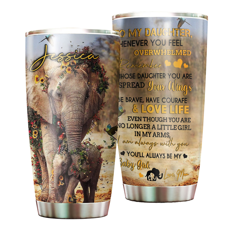 Camellia Personalized Elephant Mom To My Daughter Loving Letters Stainless Steel Tumbler - Double-Walled Insulation Travel Thermal Cup With Lid Mom Gift For Daughter Girl