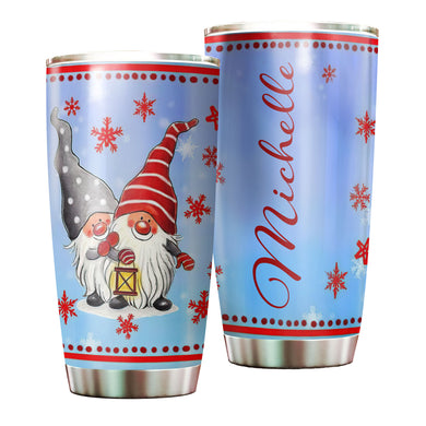 Camellia Personalized Snow Gnomes Wearing Santa Hat Merry Christmas Stainless Steel Tumbler - Double-Walled Insulation Thermal Cup With Lid Gift For Xmas Holiday Season