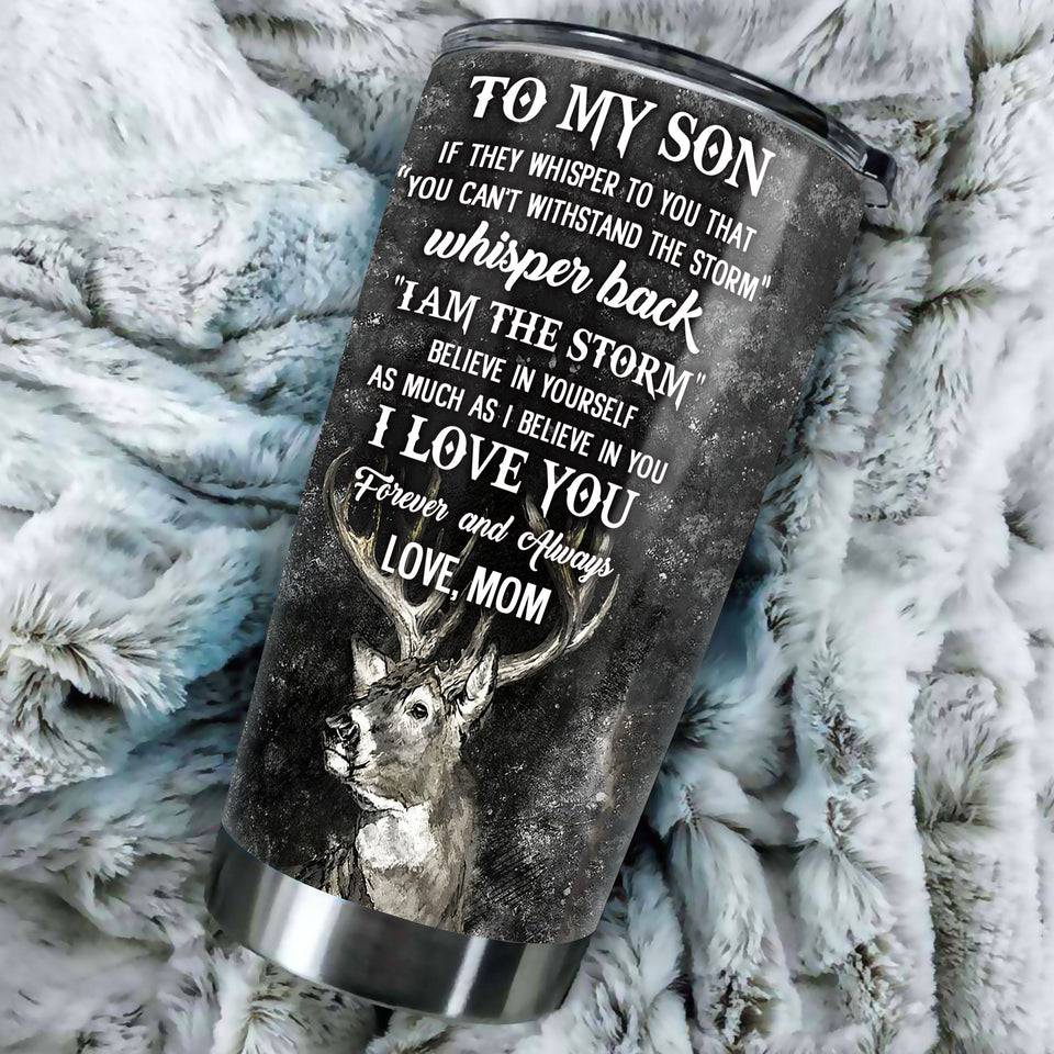 Camellia Personalized Deer To My Son Love You Forever Stainless Steel Tumbler - Customized Double-Walled Insulation Thermal Cup With Lid Mom Gift For Son