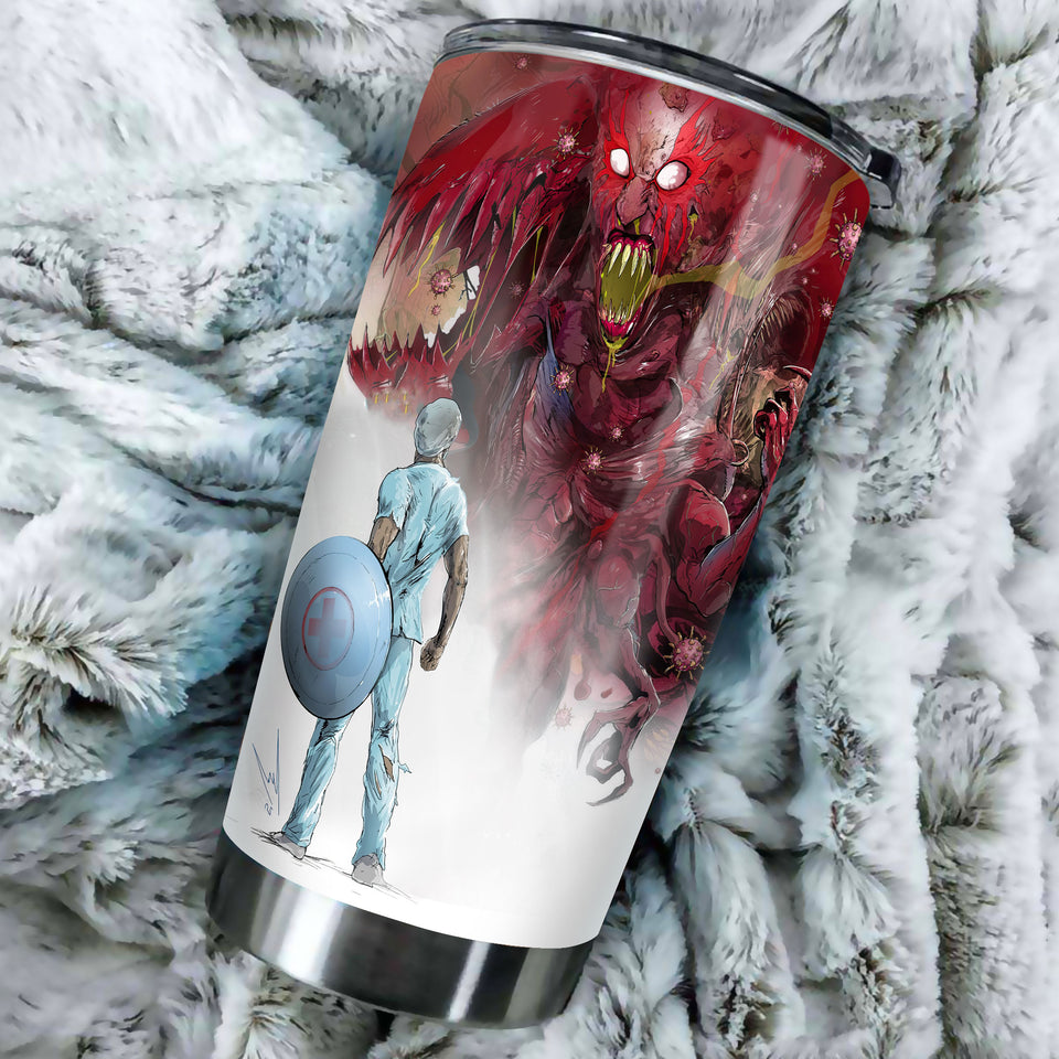 Camellia Personalized Superheroes Wear Scrubs Pandemic Graphics Stainless Steel Tumbler - Double-Walled Insulation Thermal Cup With Lid For Doctor Nurse