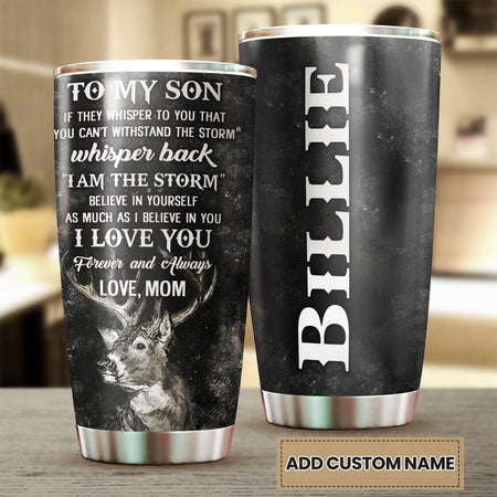 Camellia Personalized Deer To My Son Love You Forever Stainless Steel Tumbler - Customized Double-Walled Insulation Thermal Cup With Lid Mom Gift For Son