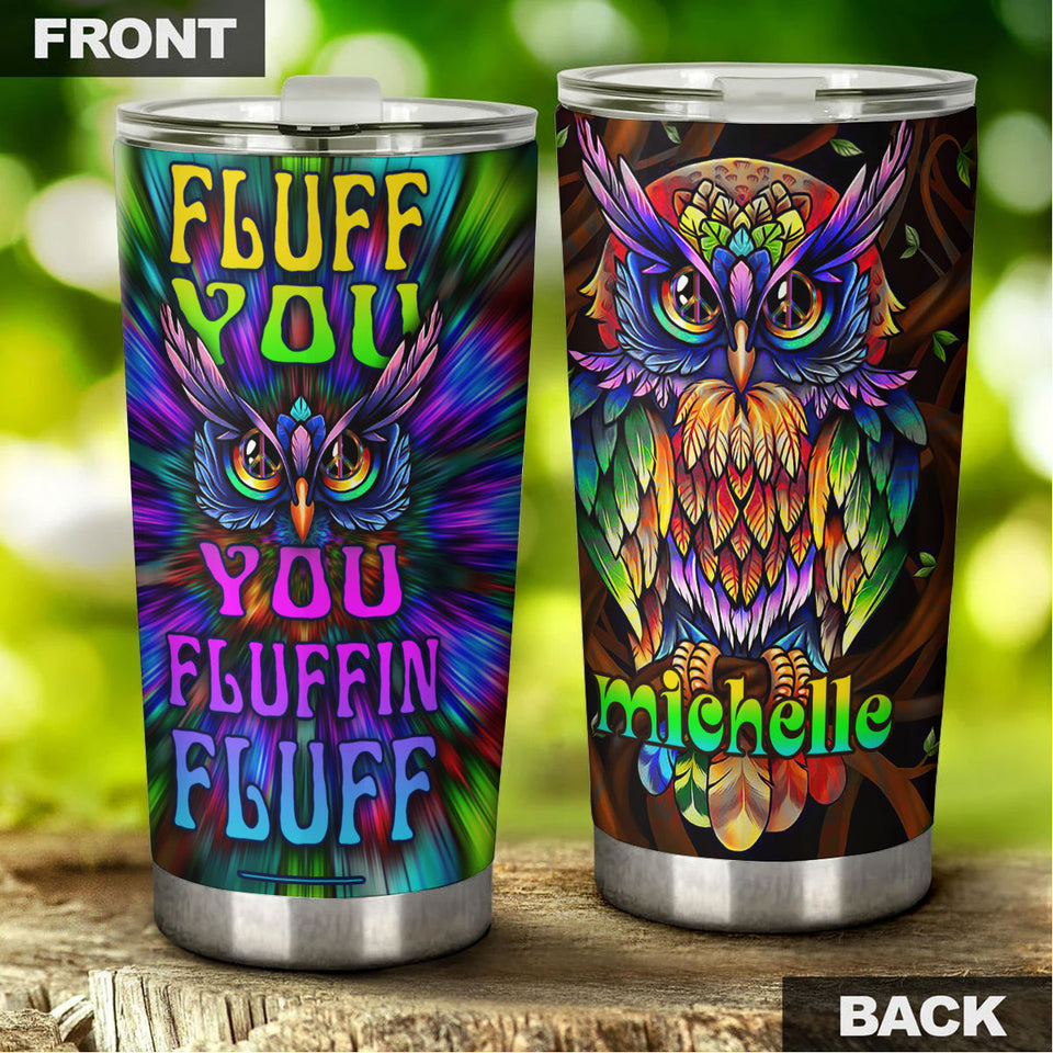 Camellia Personalized Hippie Peace Lover Owl Fluffin Graphics Stainless Steel Tumbler - Double-Walled Insulation Travel Thermal Cup With Lid Gift For Hipster