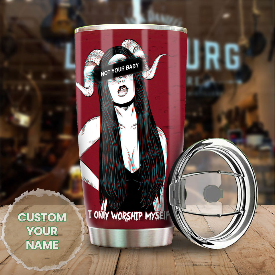 Camellia Personalized Not Your Baby Devil Girl Worship Myself Witch Magic Stainless Steel Tumbler - Double-Walled Insulation Travel Thermal Cup With Lid Gift For Girl Halloween