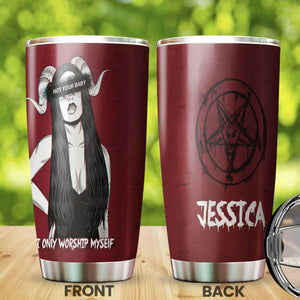 Camellia Personalized Not Your Baby Devil Girl Worship Myself Witch Magic Stainless Steel Tumbler - Double-Walled Insulation Travel Thermal Cup With Lid Gift For Girl Halloween
