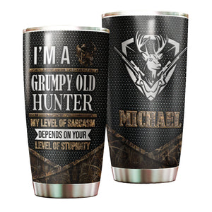 Camellia Personalized Deer Hunting Grumpy Old Hunter Level Of Sarcasm Stainless Steel Tumbler - Double-Walled Insulation Thermal Cup With Lid Gift For Hunting Lover Hunter