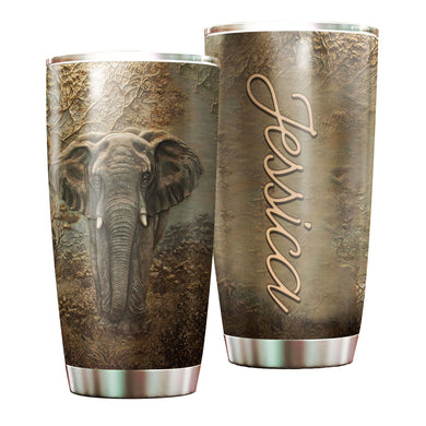 Camellia Personalized Elephant Nature Graphics Stainless Steel Tumbler - Double-Walled Insulation Travel Thermal Cup With Lid Gift For Elephant Animal Lover