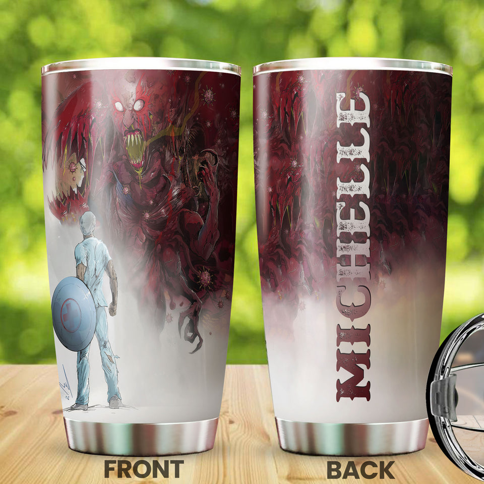 Camellia Personalized Superheroes Wear Scrubs Pandemic Graphics Stainless Steel Tumbler - Double-Walled Insulation Thermal Cup With Lid For Doctor Nurse