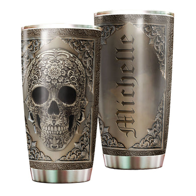 Camellia Personalized Metal Skull Skeleton Stainless Steel Tumbler - Double-Walled Insulation Travel Thermal Cup With Lid
