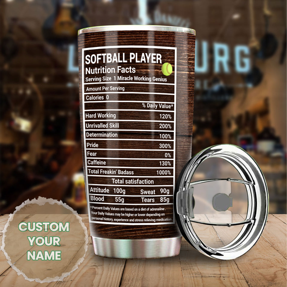 Camellia Personalized Softball Player Nutrition Facts Stainless Steel Tumbler - Double-Walled Insulation Sporty Thermal Cup With Lid Gift For Sport Lover