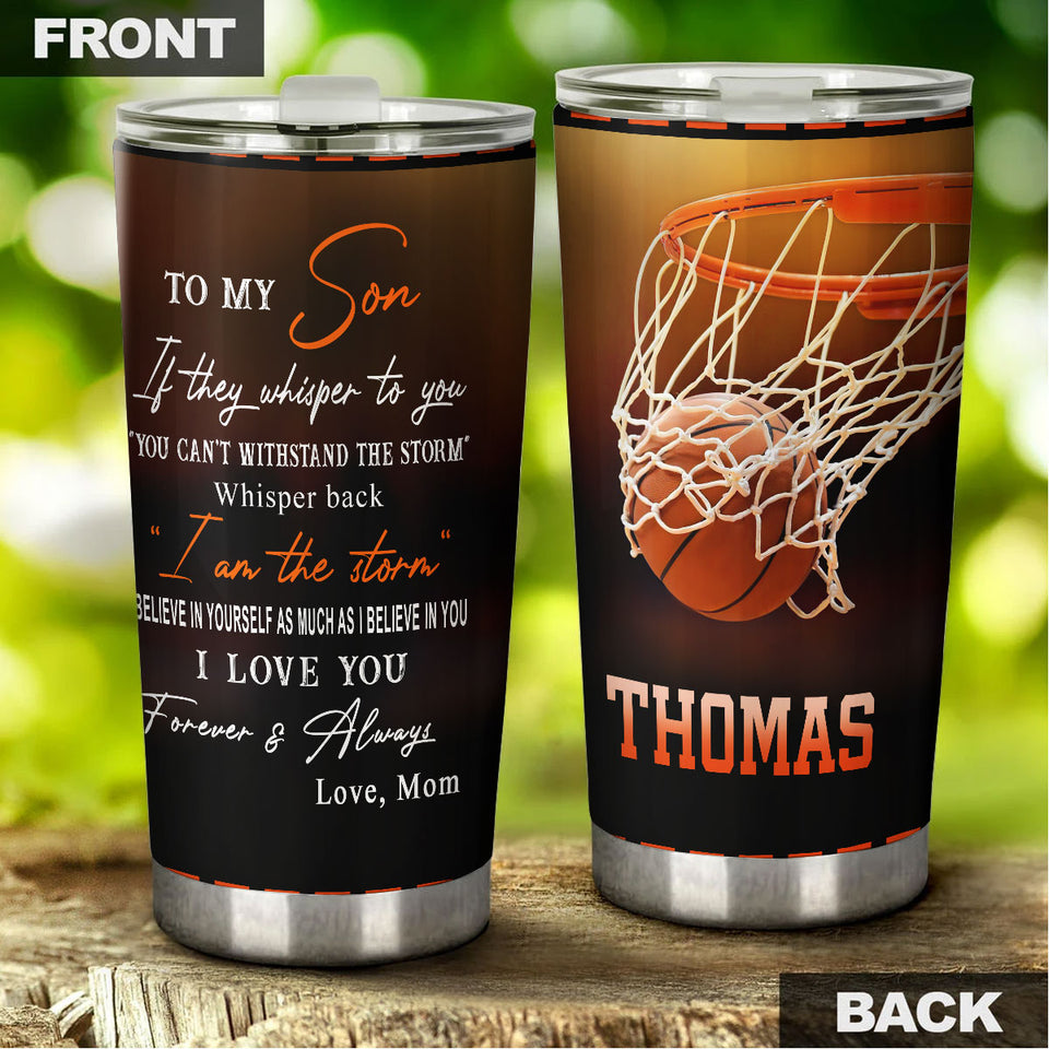 Camellia Personalized Basketball To My Son Motivational Quote Stainless Steel Tumbler - Double-Walled Insulation Sporty Thermal Cup With Lid Dad Gift For Son