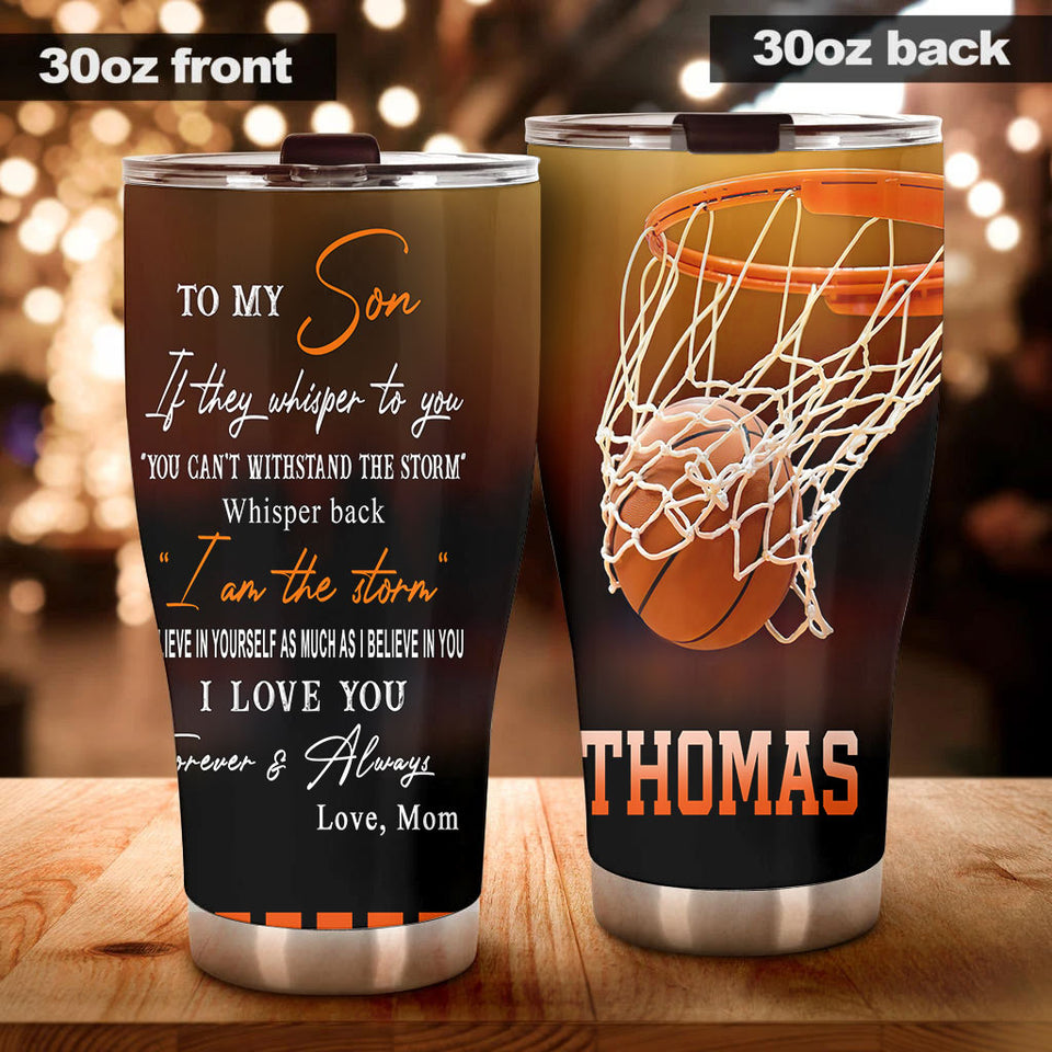 Camellia Personalized Basketball To My Son Motivational Quote Stainless Steel Tumbler - Double-Walled Insulation Sporty Thermal Cup With Lid Dad Gift For Son
