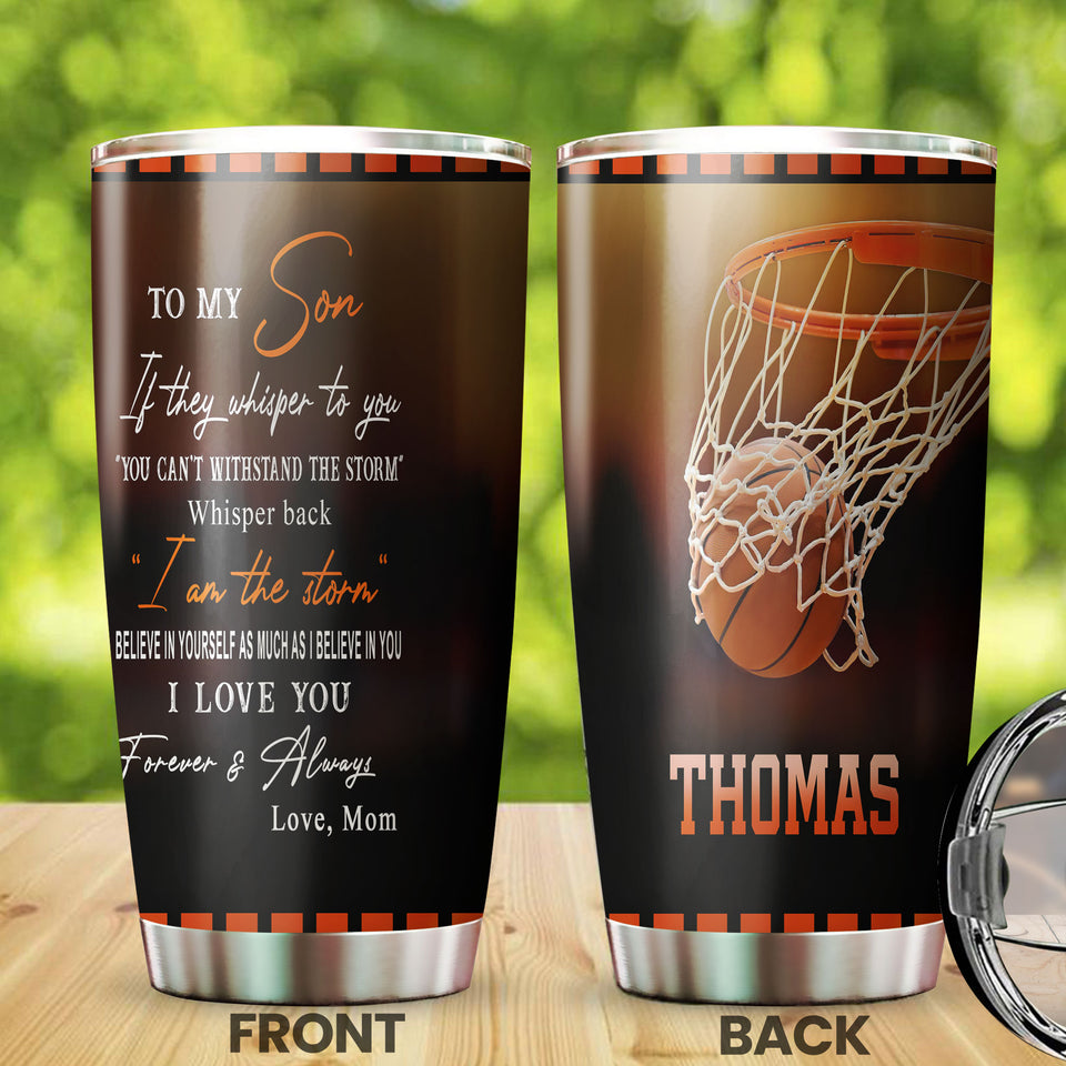 Camellia Personalized Basketball To My Son Motivational Quote Stainless Steel Tumbler - Double-Walled Insulation Sporty Thermal Cup With Lid Dad Gift For Son