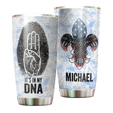 Camellia Personalized It's In My DNA Fingerprint Eagle American Boy Scouts Stainless Steel Tumbler - Double-Walled Insulation Travel Thermal Cup With Lid Gift For Boy Scouts