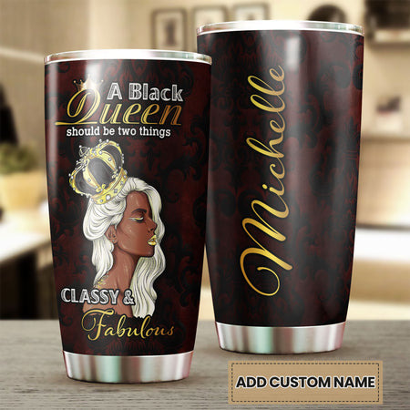 Camellia Personalized A Black Queen Classy Fabulous Crown Stainless Steel Tumbler - Double-Walled Insulation Travel Thermal Cup With Lid Gift For Afro Girl Black Women