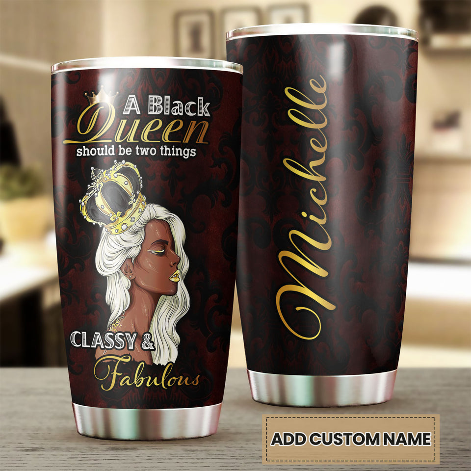 Camellia Personalized A Black Queen Classy Fabulous Crown Stainless Steel Tumbler - Double-Walled Insulation Travel Thermal Cup With Lid Gift For Afro Girl Black Women