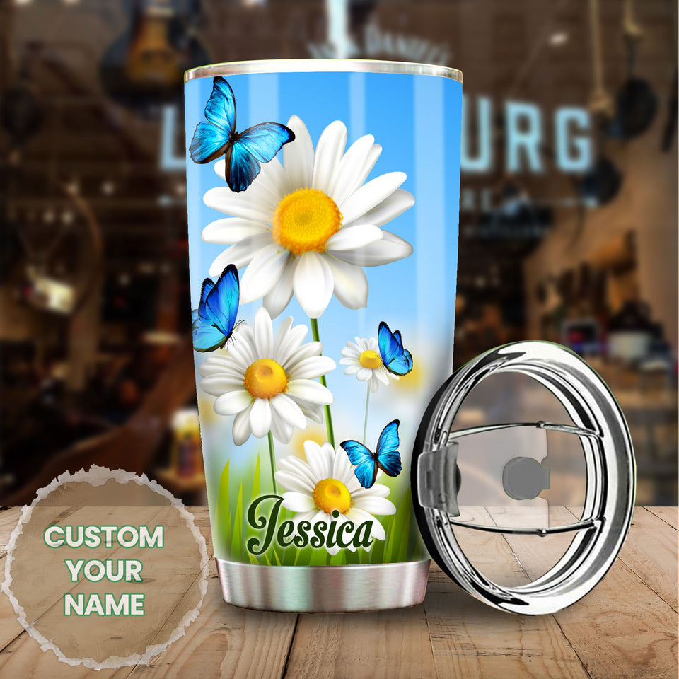 Camellia Personalized Daisy Butterfly Everyday Is A New Beginning Motivational Quote Stainless Steel Tumbler - Double-Walled Insulation Travel Thermal Cup With Lid