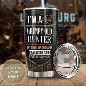 Camellia Personalized Deer Hunting Grumpy Old Hunter Level Of Sarcasm Stainless Steel Tumbler - Double-Walled Insulation Thermal Cup With Lid Gift For Hunting Lover Hunter