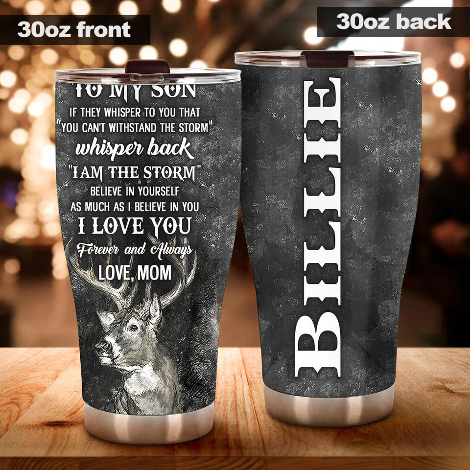 Camellia Personalized Deer To My Son Love You Forever Stainless Steel Tumbler - Customized Double-Walled Insulation Thermal Cup With Lid Mom Gift For Son