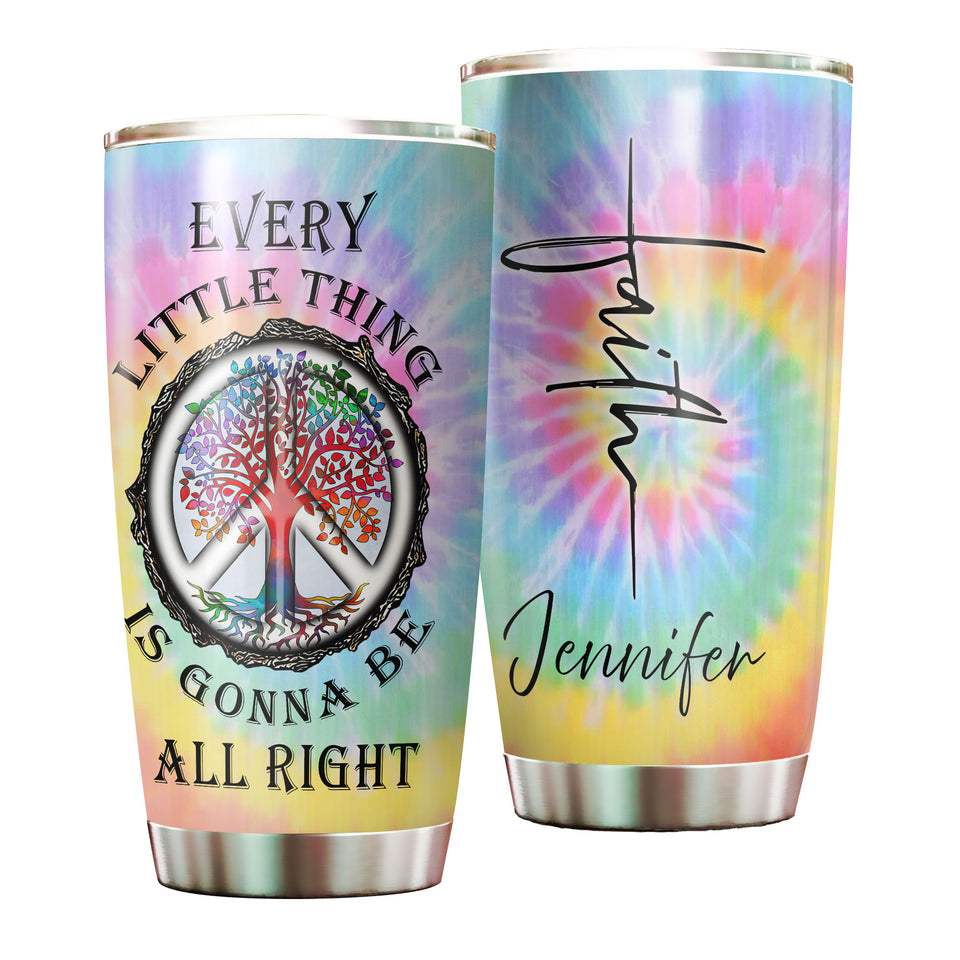 Camellia Personalized Hippie Every Little Thing Gonna Be Alright Stainless Steel Tumbler - Double-Walled Insulation Thermal Cup With Lid Gift For Hipster Peace Lover