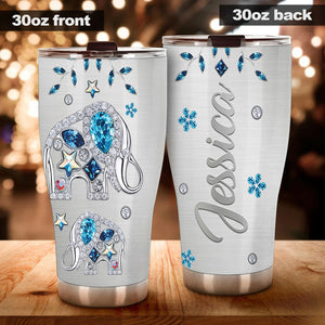 Camellia Personalized Animal Elephants Jewelry Style Tumbler Stainless Steel Tumbler - Double-Walled Insulation Travel Thermal Cup With Lid Gift For Elephant Lover Zoo Keeper