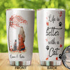 Camellia Personalized Autumn Girl Black Cat Life Is Better With Cat Stainless Steel Tumbler - Double-Walled Insulation Thermal Cup With Lid Gift For Pet Lover Cat Mom