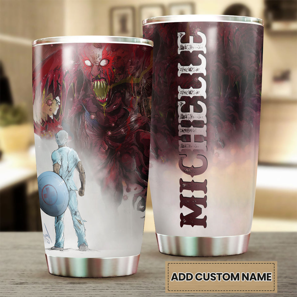 Camellia Personalized Superheroes Wear Scrubs Pandemic Graphics Stainless Steel Tumbler - Double-Walled Insulation Thermal Cup With Lid For Doctor Nurse