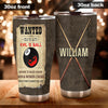 Camellia Personalized Billiards Wanted Evil 8 Ball Vintage Stainless Steel Tumbler - Double-Walled Insulation Sporty Thermal Cup With Lid Gift For Billiards Pool Player