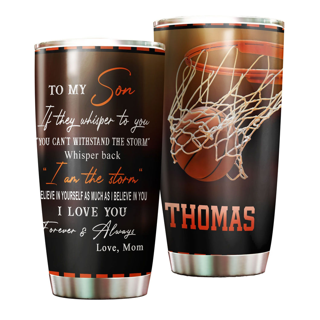 Camellia Personalized Basketball To My Son Motivational Quote Stainless Steel Tumbler - Double-Walled Insulation Sporty Thermal Cup With Lid Dad Gift For Son