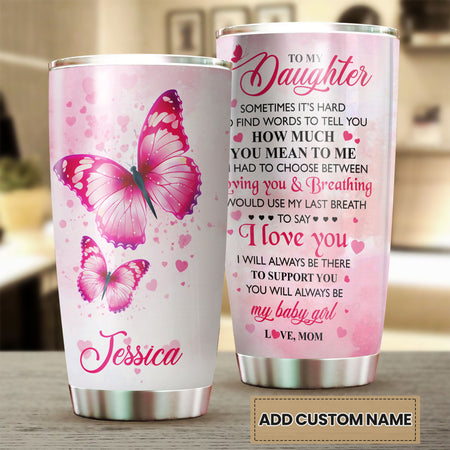 Camellia Personalized Butterfly To My Daughter Loving Letter Stainless Steel Tumbler - Double-Walled Insulation Thermal Cup With Lid Mom Gift For Kids Daughter