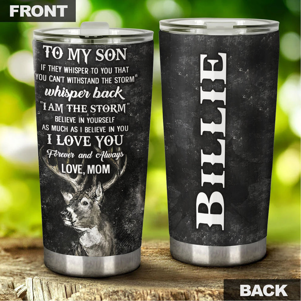 Camellia Personalized Deer To My Son Love You Forever Stainless Steel Tumbler - Customized Double-Walled Insulation Thermal Cup With Lid Mom Gift For Son