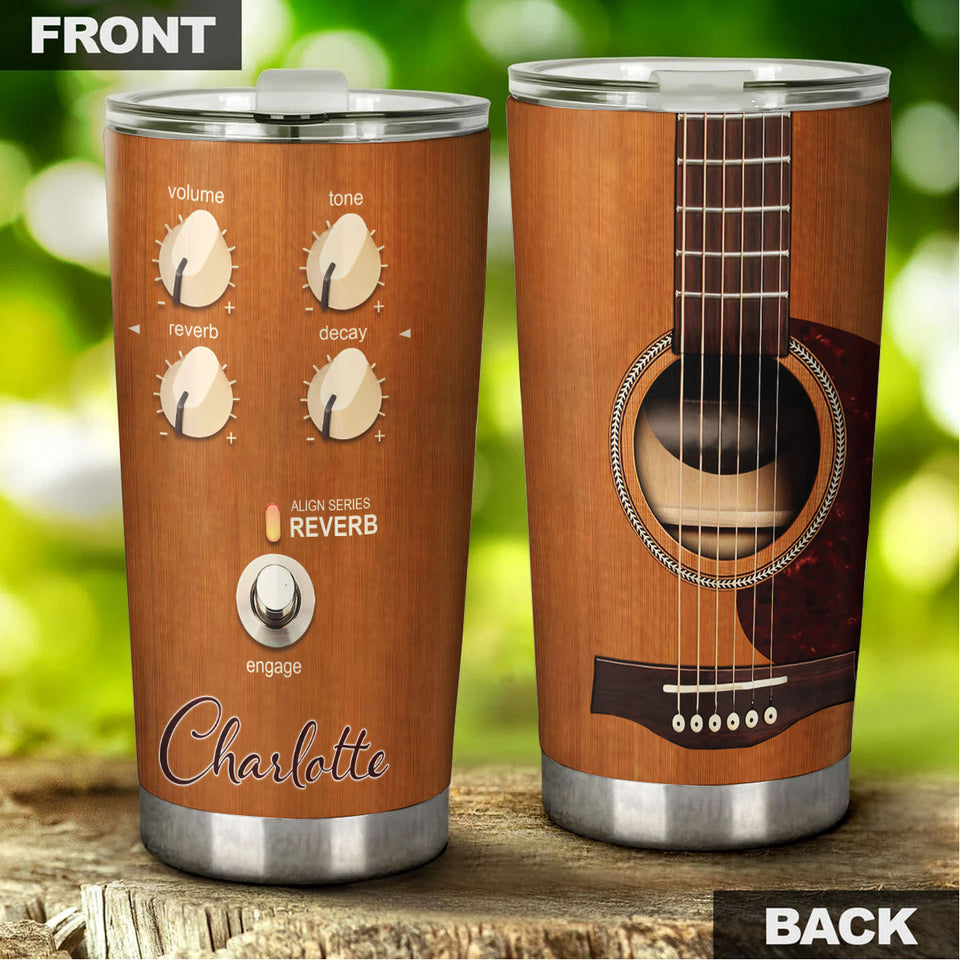 Camellia Personalized 3D Arcoustic Guitar Stainless Steel Tumbler - Customized Double-Walled Insulation M�ic Therma Cup With Lid Gift For Guitarist