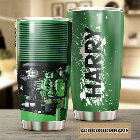 Camellia Personalized Green Tractor Technician Machine Time Farming Stainless Steel Tumbler - Double-Walled Insulation Travel Thermal Cup With Lid Gift For Farm Tractor Lover