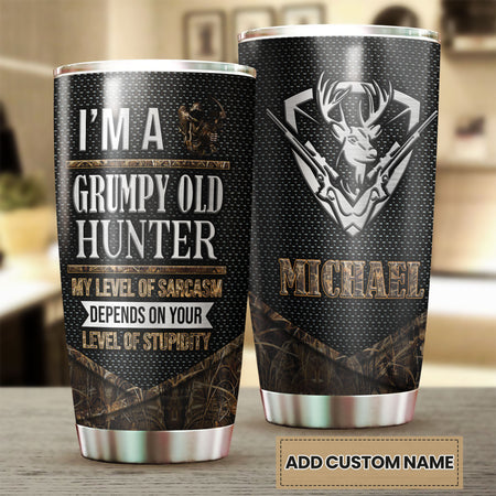 Camellia Personalized Deer Hunting Grumpy Old Hunter Level Of Sarcasm Stainless Steel Tumbler - Double-Walled Insulation Thermal Cup With Lid Gift For Hunting Lover Hunter